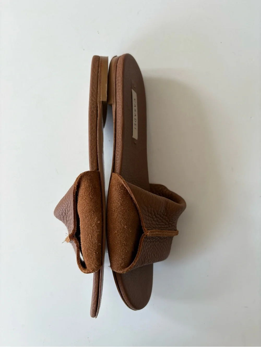 Casadei || Flat Parma Slide Sandals Suede Leather Tan 37 - Picture 5 of 9